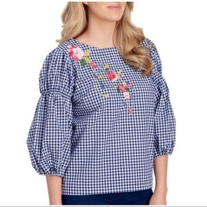 MELISSA PAIGE PETITE Embroidered Bishop Sleeve Top